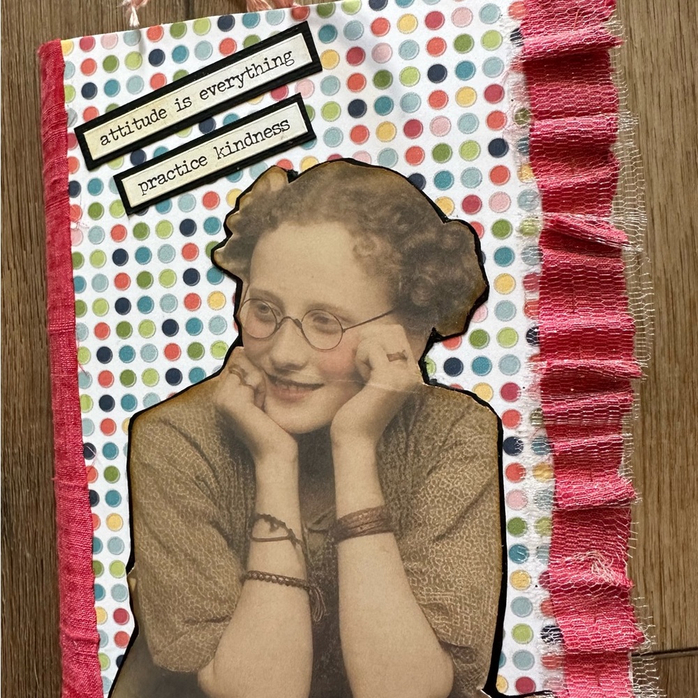 Vintage Style Art Print with Polka Dots and Pink Fringe